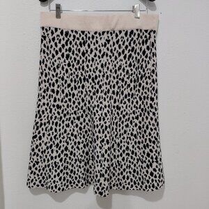 Ann Taylor Knit Skirt Navy Blue Cream Large Knee Length Office Academia